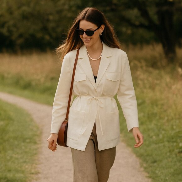 *COMING SOON*  MANGO Linen-Cotton Blend Oversized Blazer – Neutral Cream, Size M - Picture 1 of 1